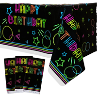 Nappe de table en plastique phosphorescente pour fête d'anniversaire, motif néon rectangulaire, 137*247CM, décorations phosphorescentes