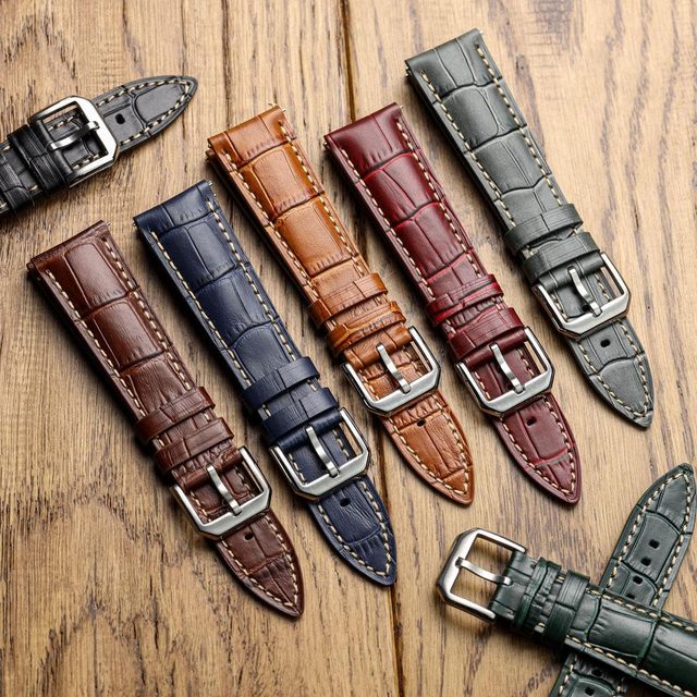 Carolina Gator Genuine Leather Watch Strap Alligator-Embossed Calf Leather Padded Design with Quick-Release Spring Bars