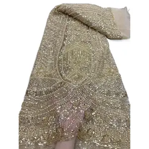 法国复古风格婚纱全珠饰亮片刺绣100% 涤纶蕾丝面料女童男童针织工艺 - Product Image 3