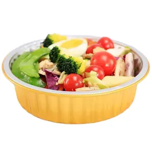 Disposable Gold Round takeaway multi-function takeaway meal box Aluminum foil Container with lid