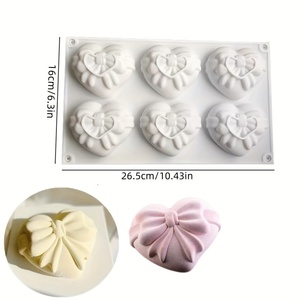 6-cavity silicone bow-shaped heart mousse chocolate, pudding, <b>baking</b> mold <b>set</b> -- Multifunctional French heart-shaped cake for - Product Image 2