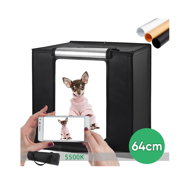 Portable Photo Studio Light Box,64*64cm Professional Dimmable Shooting Tent Softbox Kit 3 Backdrops for Jewelry and Small Items