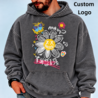 Sweat à capuche pour homme avec logo personnalisé, noir, en coton épais, effet délavé, coupe oversize, impression DTG, mode hiver, pull à capuche pour homme