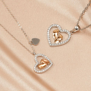 Hotsale Wholesale Interlocking Baby Feet 3A Zircon <b>Heart</b> Shape Brass <b>Charm</b> Pendant love Necklace for Daugher Mother Women Gift - Product Image 3