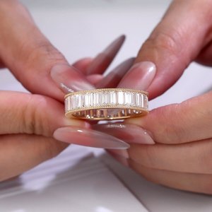 Anillo de Diamantes de Laboratorio con Corte Baguette en Oro de 10K para Mujer, Marca Xinfly, Diseño de Eternidad Completa, Anillo de Compromiso de Lujo y Moda - Product Image 5