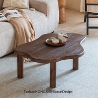 Table basse rétro en bois massif, table à thé en bois de forme irrégulière, finition vieillie, style Wabi-Sabi médiéval, table tatami pour salon