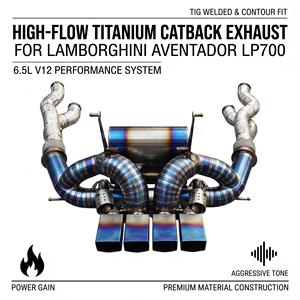 ระบบไอเสียแบบ Catback วาล์วทรอนิกส์ ไทเทเนียม พร้อมท่อ Downpipe และแผ่นกันความร้อน Vortex สำหรับ Aventador LP700 6.5L V12 สีฟ้าเบิร์นท์ - Product Image 1