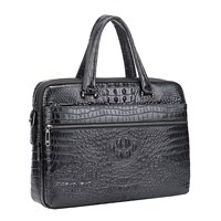 Sac d'affaires en cuir de vache véritable 15,6 pouces, sacoche d'ordinateur portable en cuir imprimé crocodile noir pour le bureau