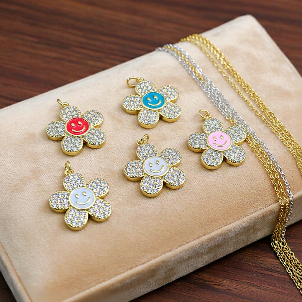 CZ8349 Jewelry Supplies - Gold CZ Micro Pave Flower Pendants