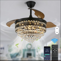 Lustre noir en cristal de décoration pour la maison a mené le ventilateur de plafond intelligent avec l'inverseur léger