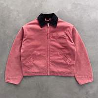 Jaket Kerja Pria TOPSHOW Vintage Bahan Kanvas Dicuci, Kain Katun Tebal, Kerah Korduroi, Mantel Utilitas Detroit, Streetwear
