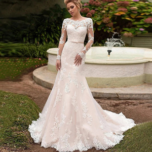 Wedding Dress Mermaid <b>Lace</b> Scalloped Neck Backless <b>White</b> Polyester Fiber Natural Waistline - Product Image 2