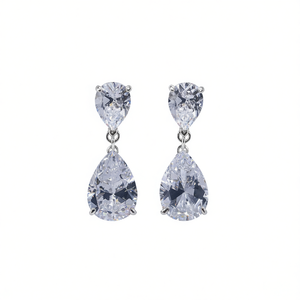 Pendientes de Oro Blanco E1864 con Cristal en Forma de Gota, Engaste de Garras con Diamantes de Imitación, Joyería Clásica para Bodas de Mujer - Product Image 1
