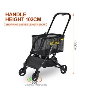 Carrito de compras de supermercado de cuatro ruedas de aluminio ligero, cochecito plegable para mascotas con carrito tipo cesta para exteriores - Product Image 2