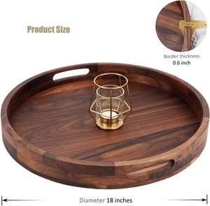Bandeja Redonda Extra Grande de Madera de Nogal Negro de 18 Pulgadas con Asas para Té, Café, Bandeja Decorativa Circular Clásica de Madera para Servir - Product Image 2