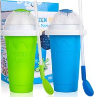 Nouvelle tasse à smoothie manuelle en silicone réutilisable et flexible pour l'été, à double paroi pour la préparation de glaces, 330 ml