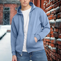 Sweat-shirt à capuche zippé bleu clair pour homme, 100 % coton French Terry, coupe classique, décontracté, avec poche, pour l'automne