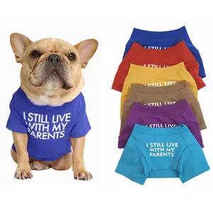 라운드 넥 패션 강아지 의상 프랑스 불독 애완 동물 의류 스트레치 얇은 편지 풀오버 통증 캐주얼 개 티셔츠 옷