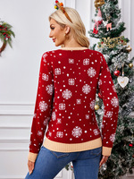 Soldes d'usine : Nouveau pull jacquard en acrylique à manches longues, style slim, pour femme, motif neige de Noël, coupe standard
