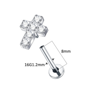 Clou d'oreille croix en zircon 16G 1,2 mm en titane et acier inoxydable, bijou piercing unisexe - Product Image 1