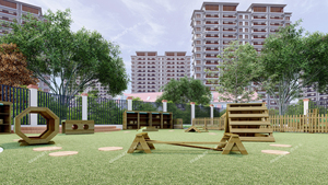 Parco Giochi per Bambini in Legno con Cucina Integrata, Cabina per Integrazione Sensoriale e Sport all'Aperto, e Armadio per Deposito - Product Image 3