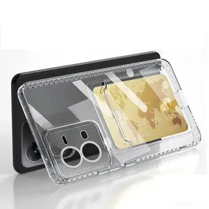 Card wave slot Pocket Phone Case for VIVO V30 LITE Y200E V30 PRO V29E V29 Y27 Clear Silicone Transparent Shockproof Soft Cover