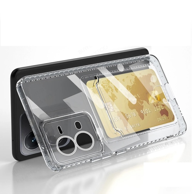Card Wave Slot Pocket Phone Case for VIVO V30 LITE Y200E V30 PRO V29E V29 Y27 Clear Silicone Transparent Shockproof Soft Cover