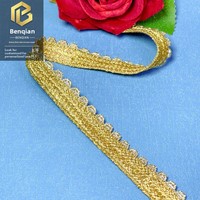 LEIXUSI Ruban Doré 1,5 cm, Bordure en Dentelle Brodé Soluble dans l'Eau, Motif Floral pour Accessoires Vestimentaires en Stock