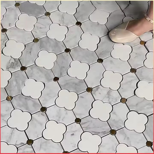 Mosaik Batu Alam Rosano Novgia Marmer Kristal Putih Kuningan Berlapis Marmer Desain Ubin Mosaik Waterjet untuk Dinding dan Lantai - Product Image 1