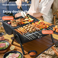 Barbecue portable sans fumée à double foyer, réchaud à charbon de bois, cuisinière extérieure à transporter à la main pour cour, pique-nique, camping