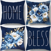 Housses de coussin décoratives Kongyu Home Textiles à motif floral bleu avec lettres, ensemble de housses de coussin pour salon, canapé, chaise