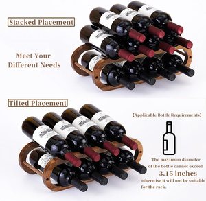 منظم رف نبيذ مخلص مخصص من خشب السنط 2-الطبقة 8-زجاجة قابل للتكديس لتخزين الحفلات - Product Image 3