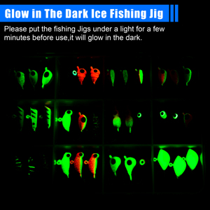 Kit de Señuelos de Pesca en Hielo que Brillan en la Oscuridad, 36 Piezas, Cabeza de Señuelo <span class=keywords><strong>con</strong></span> Caja de Aparejos para Pescar Panfish, Walleye, Crappie, Perch, Bluegil, Trucha - Product Image 5