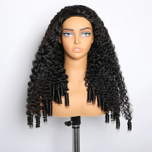 Demi-perruque en cheveux humains, densité 200, bouclée birmane, avec pointes bouclées en spirale, 3-en-1, sans couture, à porter sur le côté, sans colle - Product Image 1