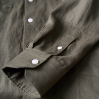 Kemeja Kasual Bergaris Gaya Workwear ODM/OEM Custom 100% Linen Murni Bernapas untuk Pria, Nyaman Dipakai di Musim Panas