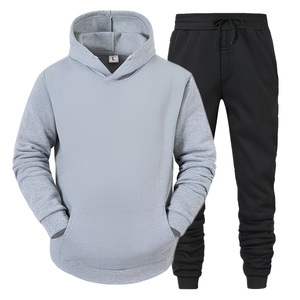 Men's Solid Color Hoodie And Pants Tracksuit Set Casual Full Sleeve Drawstring <b>Joggers</b> With Side Pockets Autumn Wear - Product Image 1
