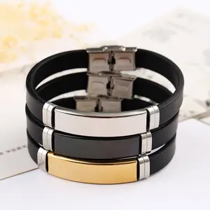 Gros Bracelet en acier Inoxydable Trois Stocks De Couleur Pour Hommes Silicone Bracelet Accepter Petite Commande Pas Cher Bijoux De Mode