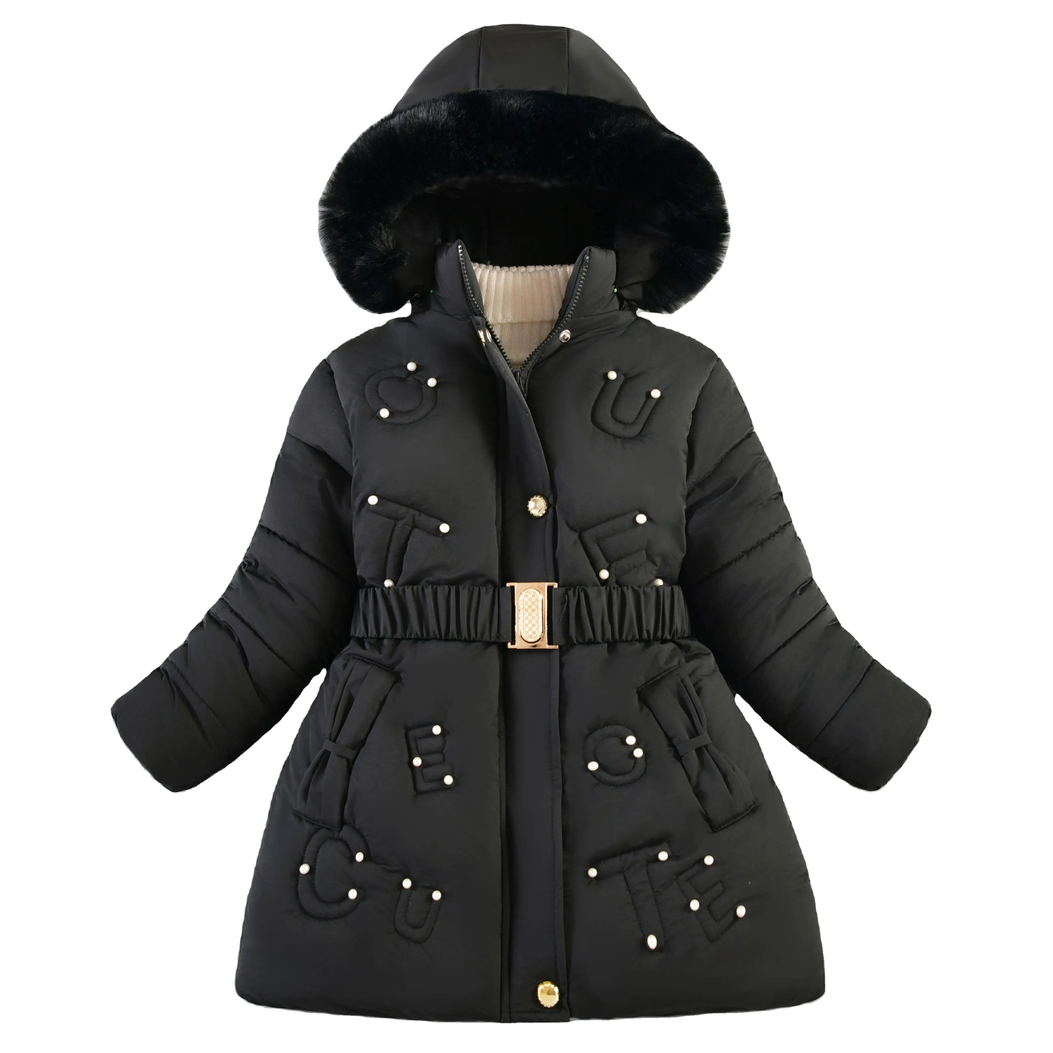 wholesale latest designs fashion Winter Keep Warm Long Down Jacket girls Teenage Thick Cold-proof Hooded Windproof Coat