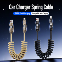 Câble de chargeur de voiture rétractable 240W 4-en-1 multi-interface USB-A vers Type-C avec charge rapide PD pour utilisation automobile et transfert de données
