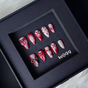 Uñas postizas talladas en almendra modelo francés de prensa de 10 piezas hechas a mano, accesorio de belleza de salón suave de alta calidad, uñas artificiales - Product Image 1