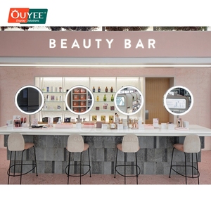 Table <span class=keywords><strong>de</strong></span> présentation sur mesure pour salon <span class=keywords><strong>de</strong></span> coiffure commercial, avec verre rétroéclairé et métal, pour espace temporaire <span class=keywords><strong>de</strong></span> coiffure - Product Image 1