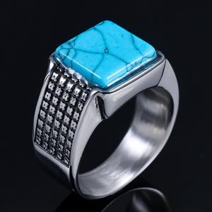 Anello da uomo in acciaio inossidabile impermeabile all'ingrosso con <span class=keywords><strong>smalto</strong></span> <span class=keywords><strong>turchese</strong></span> blu <span class=keywords><strong>turchese</strong></span> - Product Image 3