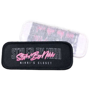 थोक कस्टम पॉलिएस्टर बुना हुआ कपड़े पैच डिजाइन लोगो नाम बुना हुआ बैज - Product Image 4