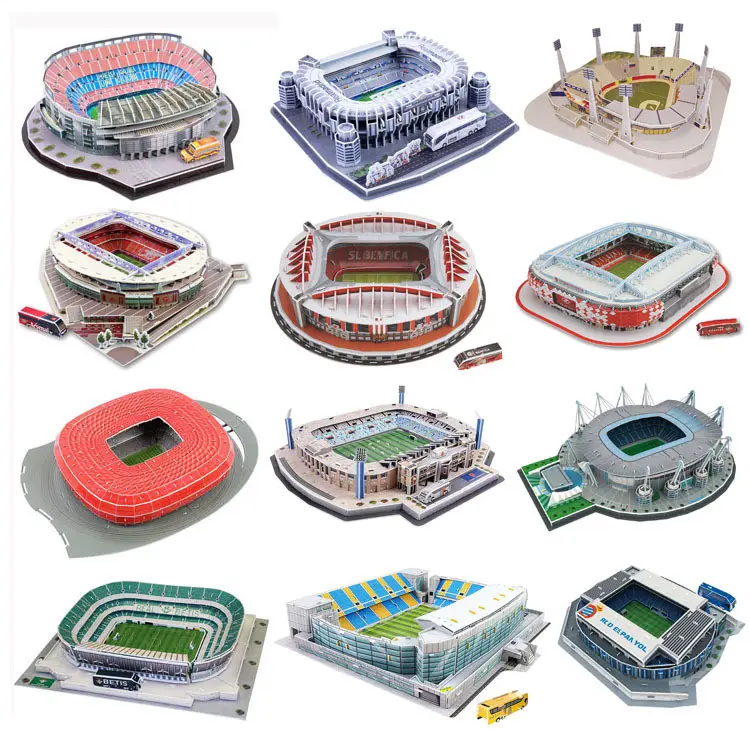Wood Wooden Toy Children Educational Football Basketball Stadium DIY Assemble Model Toy Funny Wooden 3D Puzzle Toy