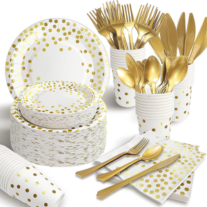 Vaisselle de table jetable, assiettes, couverts, tasses et assiettes en papier blanc avec estampage de points, pour fête d'<span class=keywords><strong>anniversaire</strong></span>, mariage, 1 pièce - Product Image 4