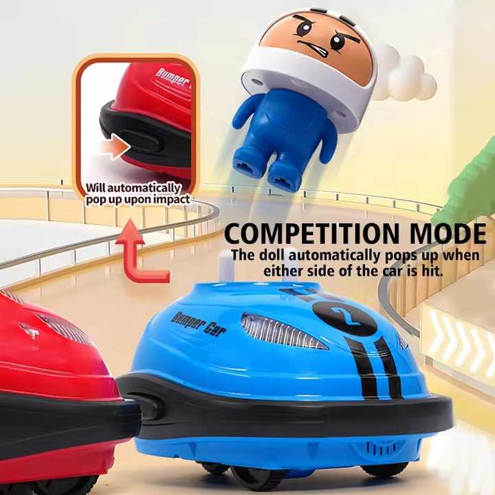 Wireless Radio Control Bumper Car Set Crash Game with Sound Led Light and Ejecting Driver Feature Head to Head Bumper Battle Toy