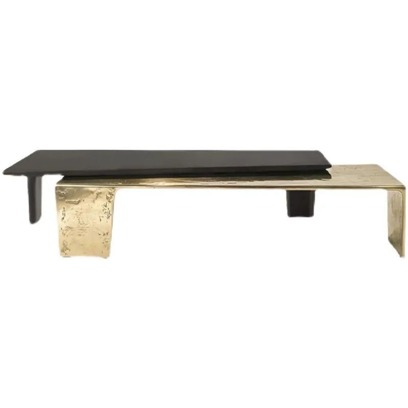 Table basse moderne rétro en acier inoxydable peint martelé haut bas combiné Table de salon en forme de table centrale en bois massif