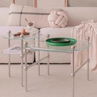 Table d'appoint ronde en verre trempé et acier inoxydable de style coréen moderne pour petit salon, salle à manger et usage hôtelier