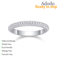 Perhiasan Mewah Perak Sterling 925 Berlapis Rhodium Anti Karat Cincin Wanita dengan Moissanite VVS GRA 1MM 3 Baris Model Eternity Band