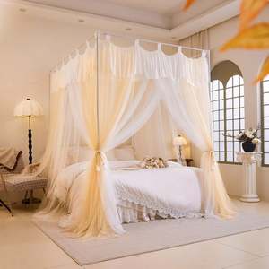 Voilage romantique à double couche, 4 poteaux, pour lit, rideau de luxe pour filles, femmes, adultes, chambre à coucher, mariage - Product Image 4